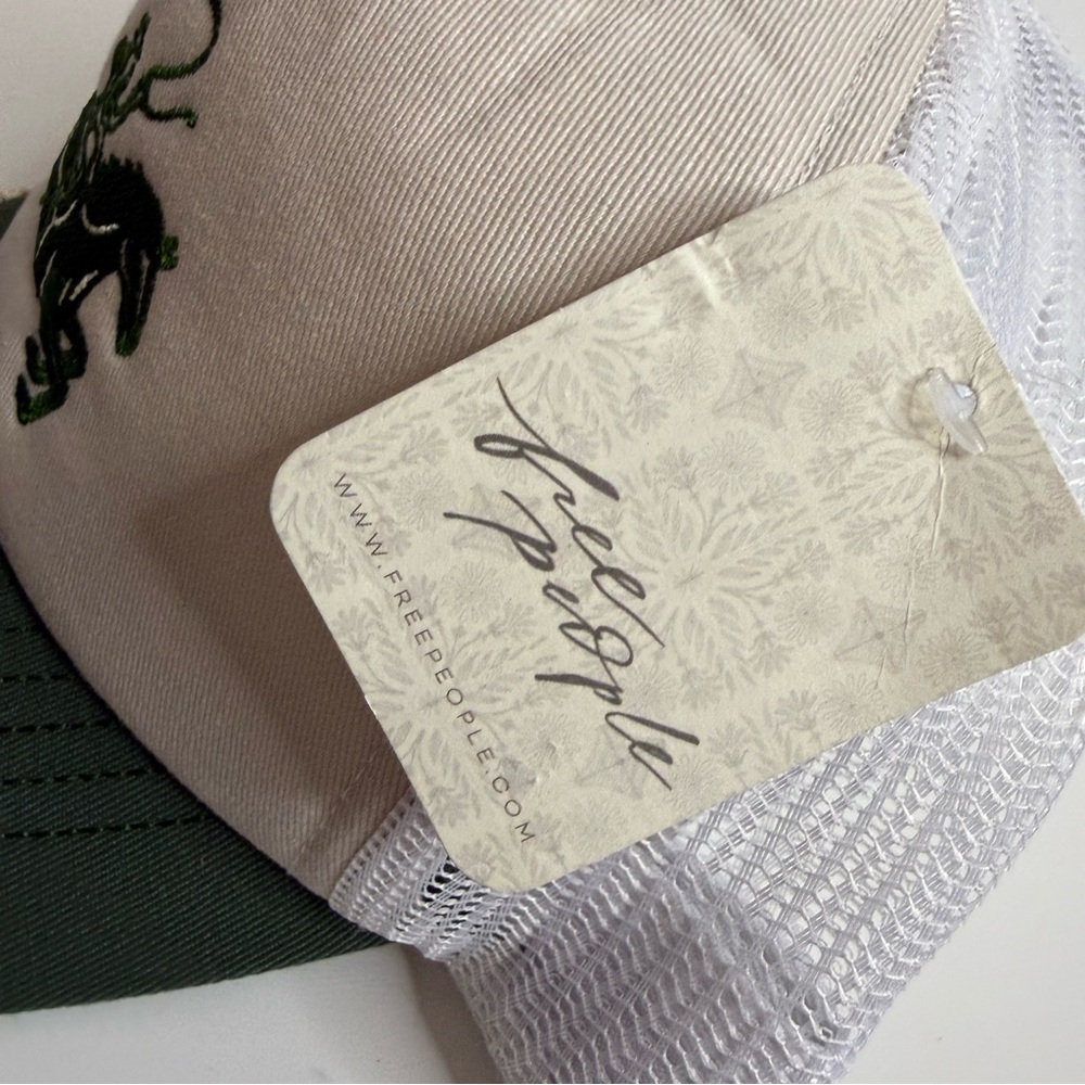 Understated Leather Free People Giddy Up Trucker Hat Green Cream NWT $38 - Picture 5 of 9